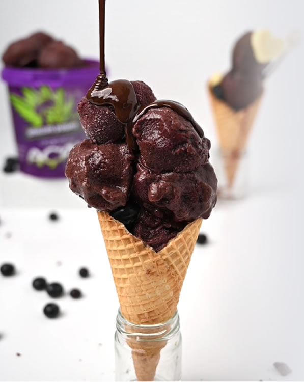 Acai on a cone with chocolate drizzle